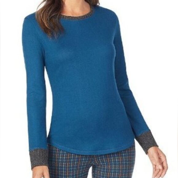 Cuddl Duds Women's Teal Long Sleeve Crewneck Pullover Top - Picture 1 of 11